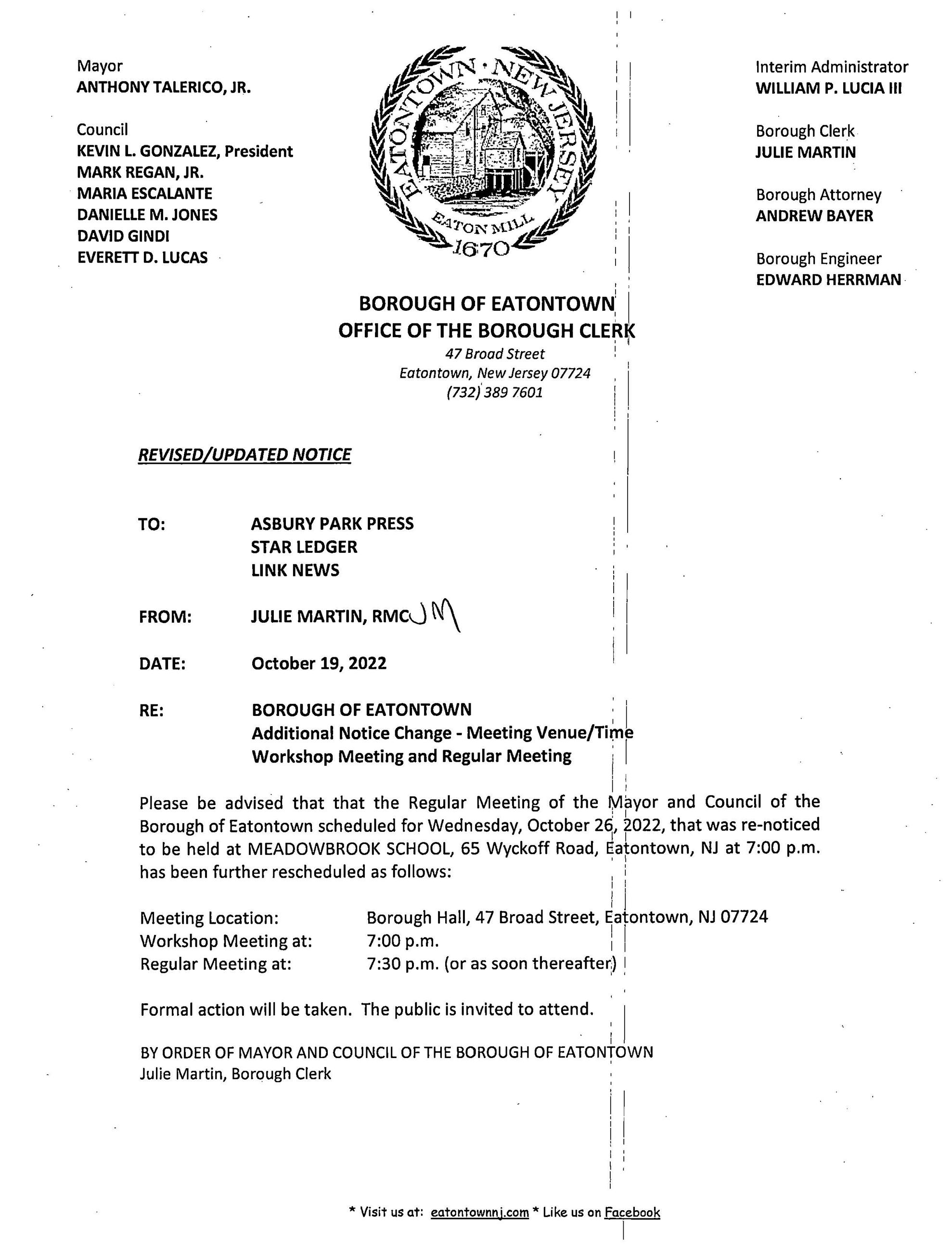 10-26-2022 Revised Meeting Notice
