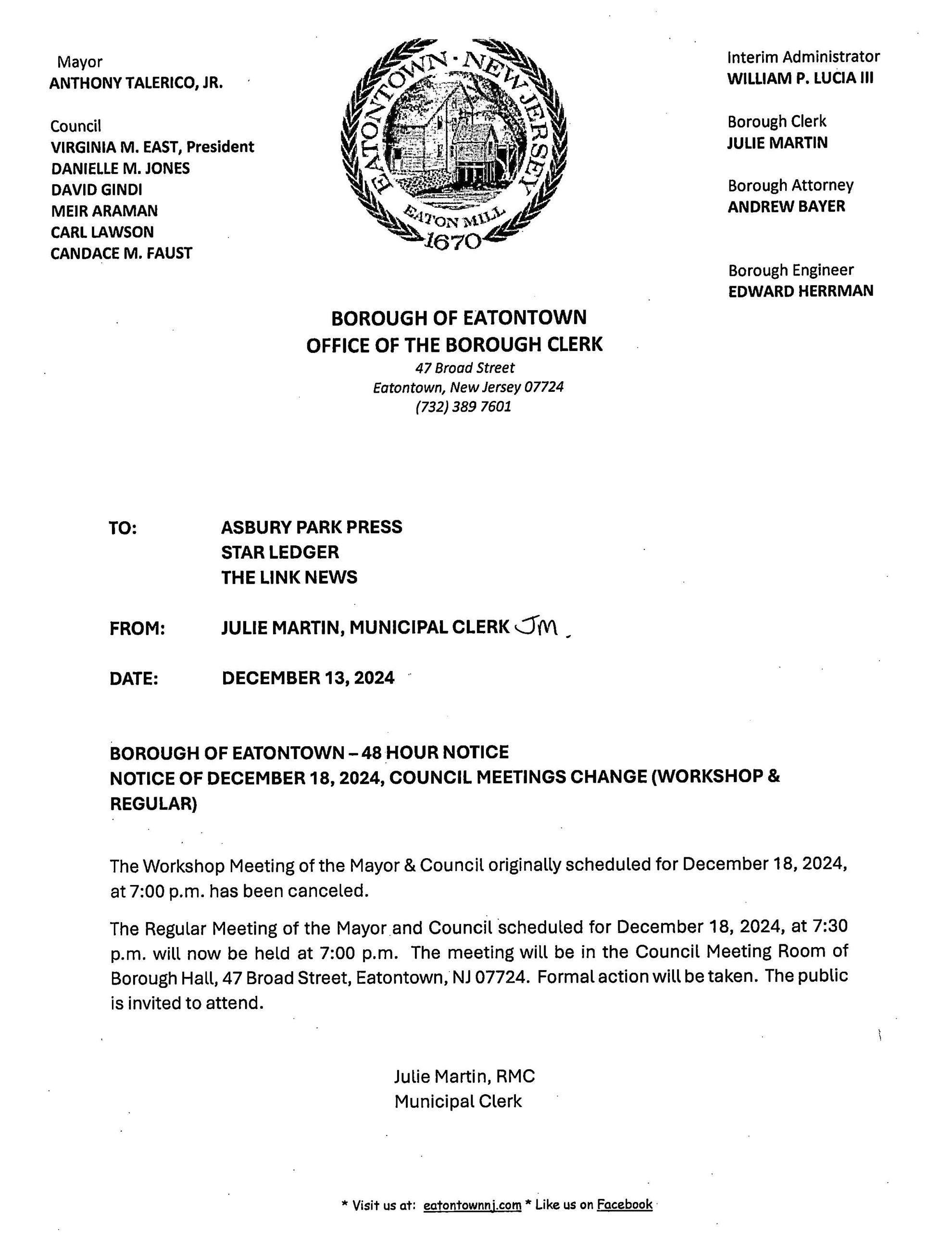 12-18-24 Meeting Change