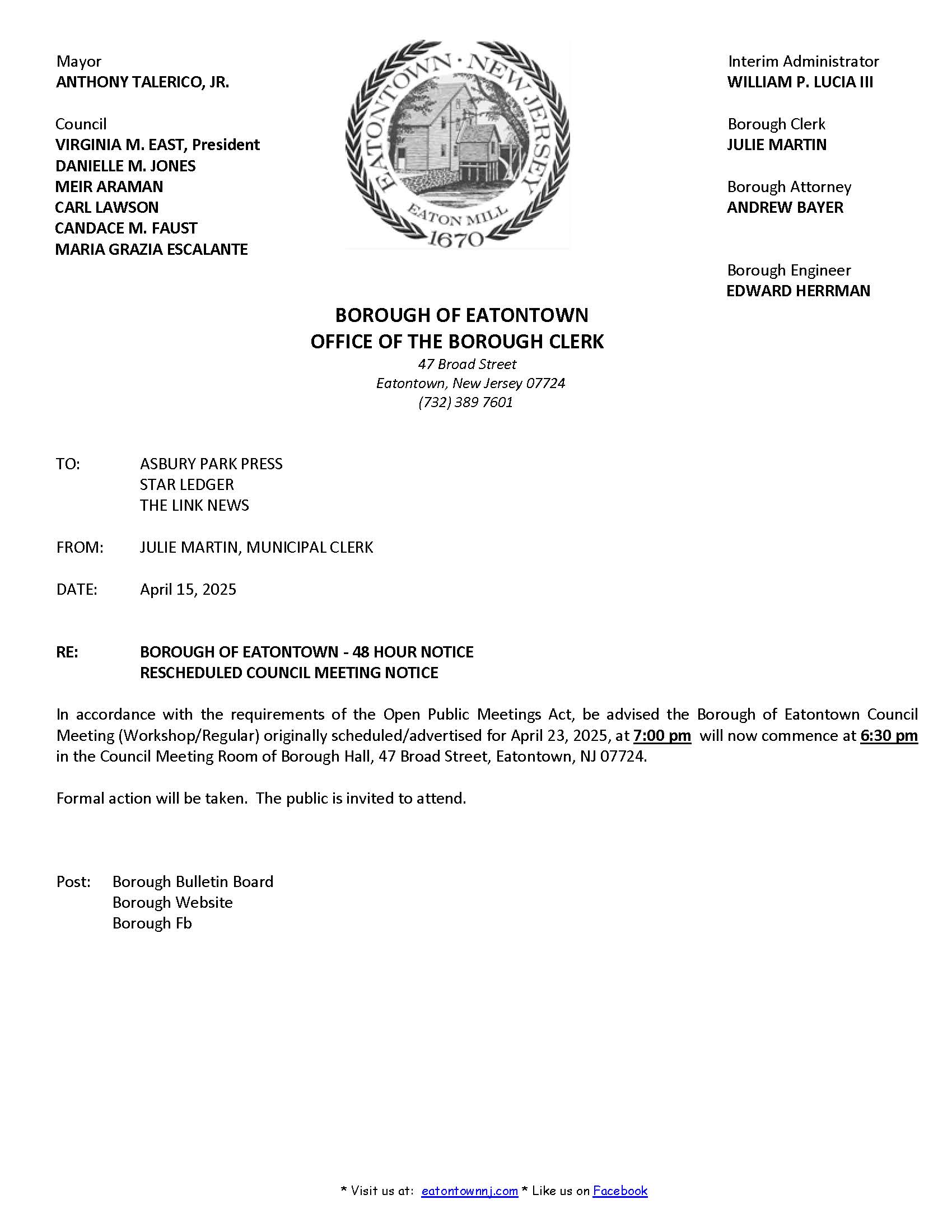 04-23-25 (Rescheduled Meeting Time Change)