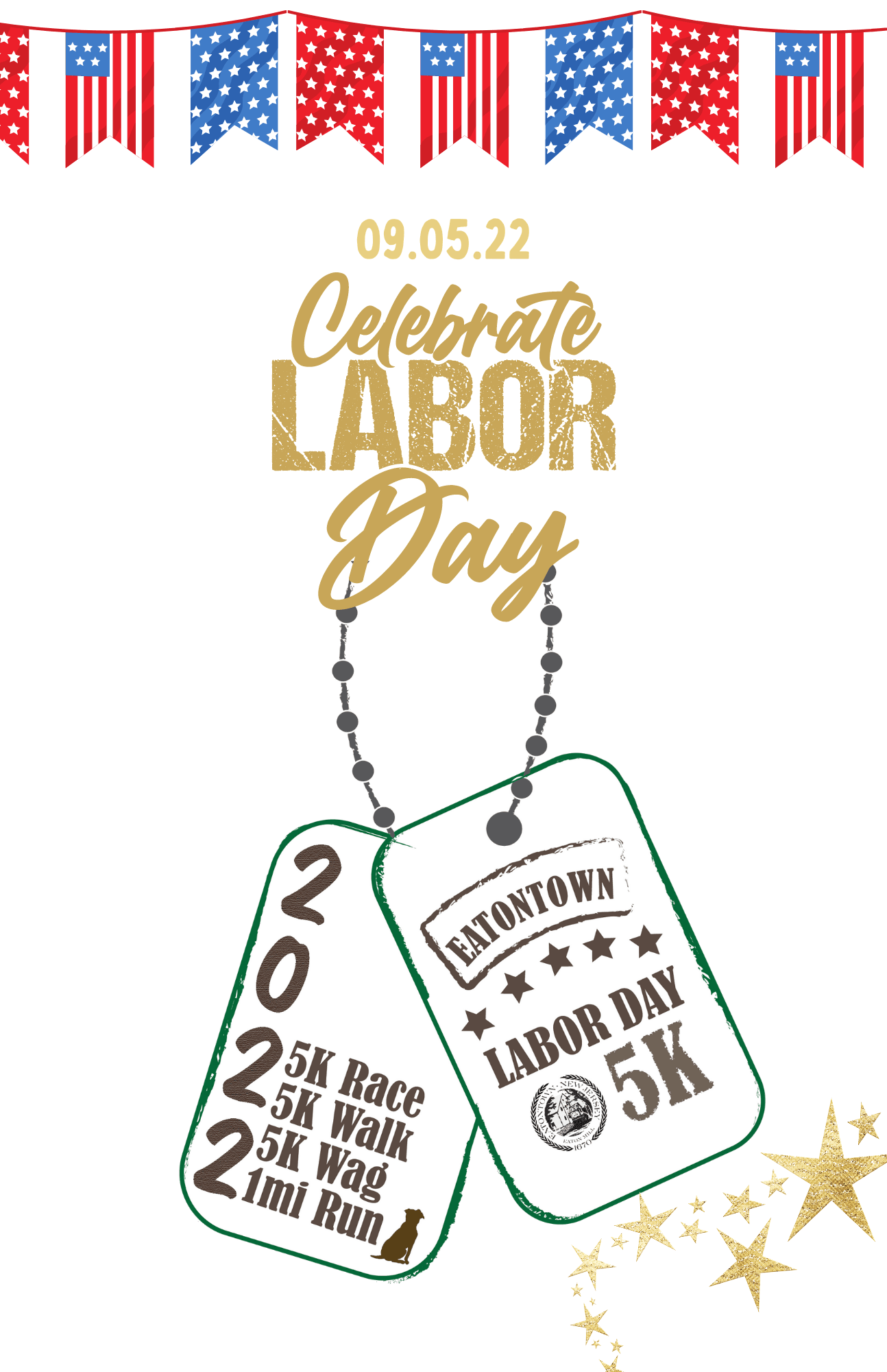 dog tags and patriot images for Labor Day 5K event